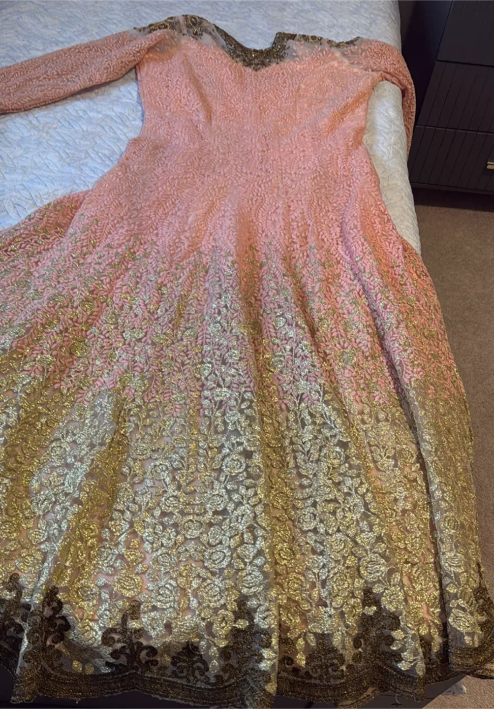 Pink & Gold Embroidered Anarkali Dress