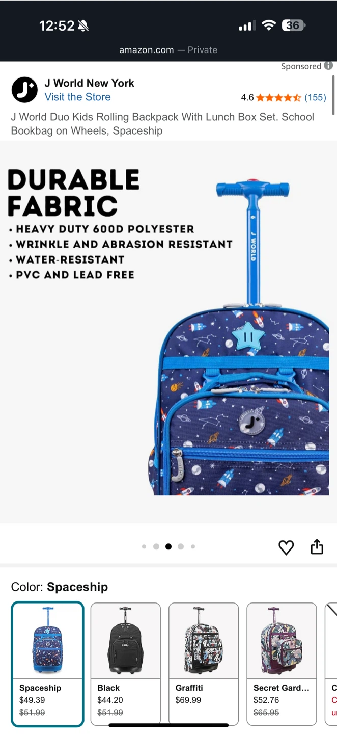 J World Duo Kids Rolling Backpack - Spaceship - photo 4
