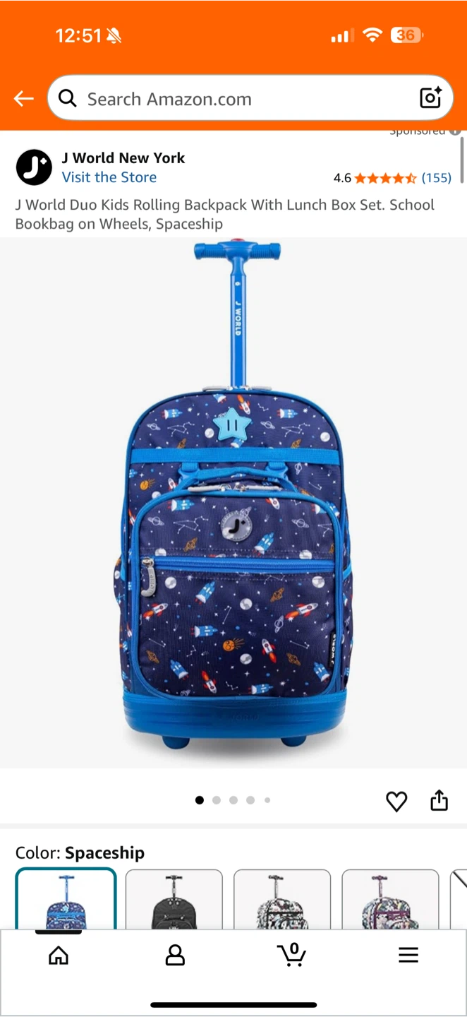 J World Duo Kids Rolling Backpack - Spaceship