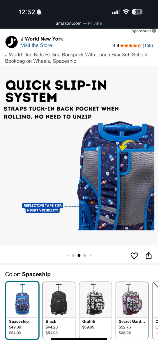 J World Duo Kids Rolling Backpack - Spaceship - photo 3