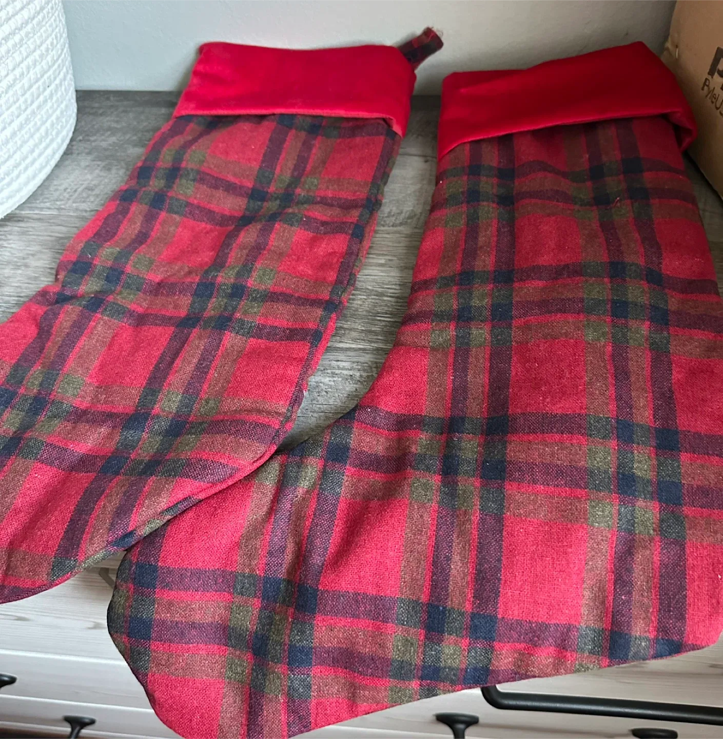 Red Plaid Christmas Stockings - Set of 2