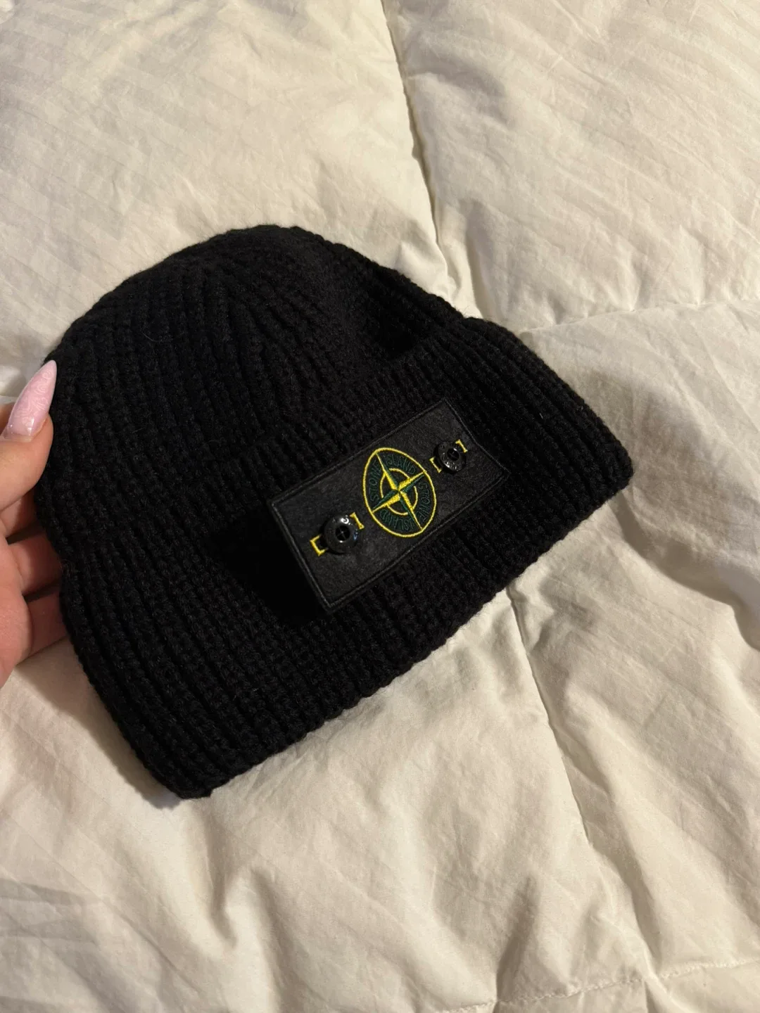 Stone Island Black Wool Beanie