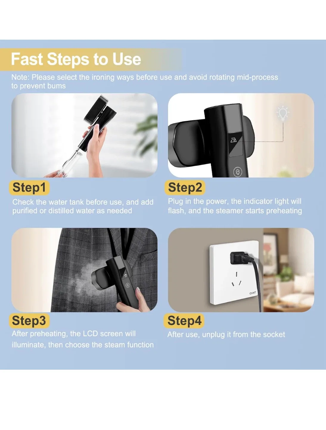 Portable Steam Iron / Handheld Garment Steamer image indicator(6)