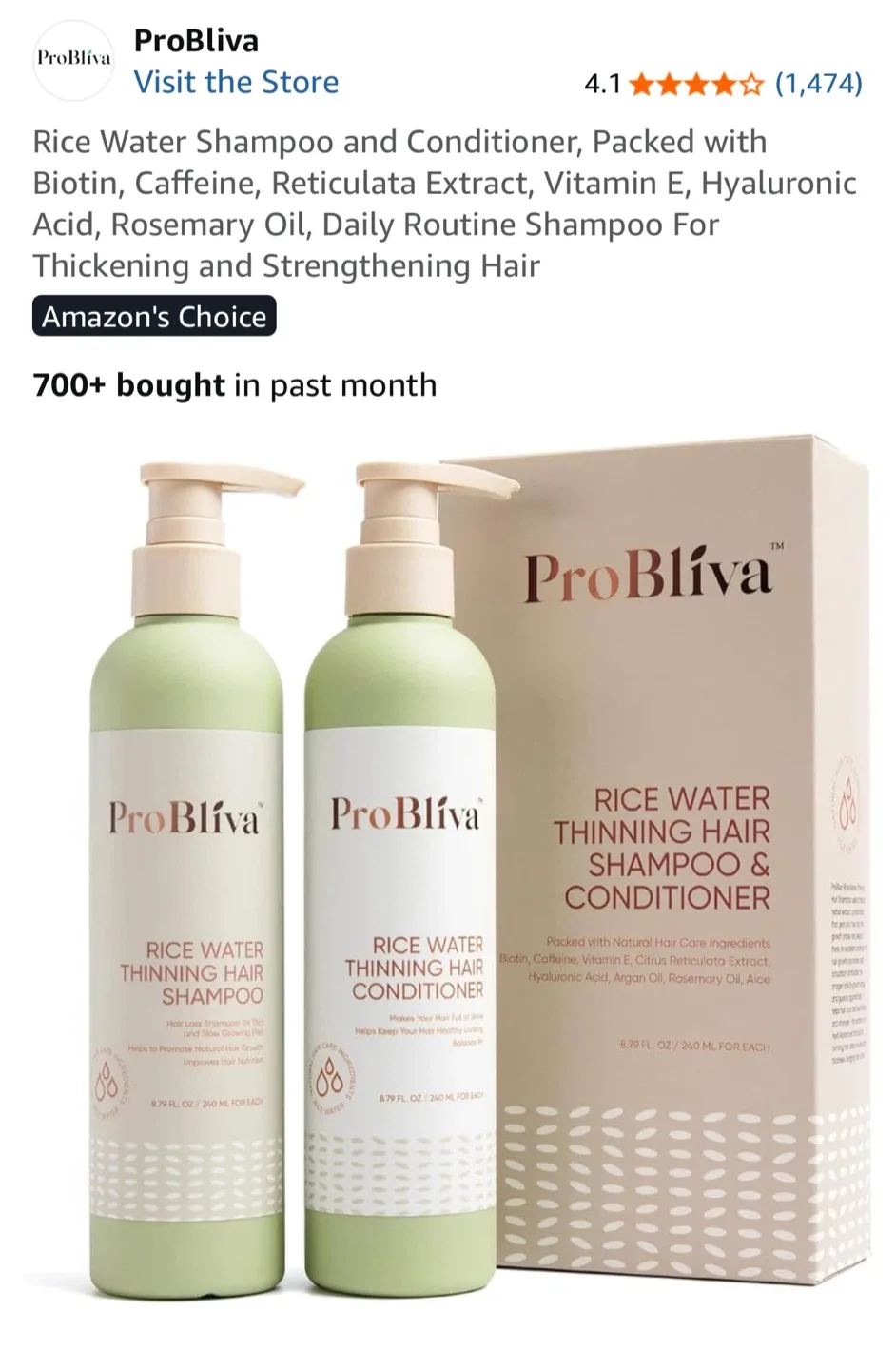 ProBliva Rice Water Thinning Hair Shampoo & Conditioner