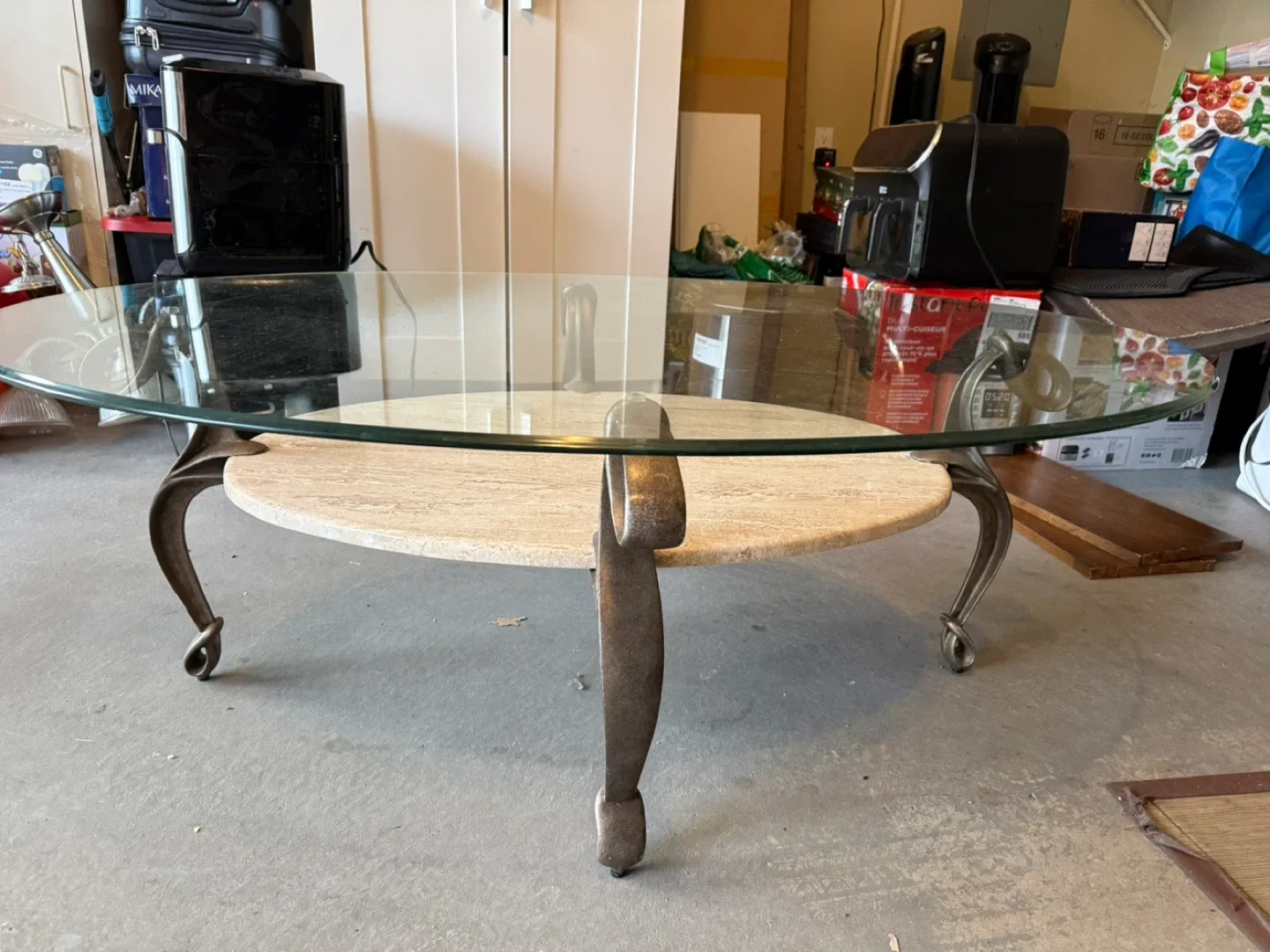 Glass & Travertine Oval Coffee Table image indicator(2)