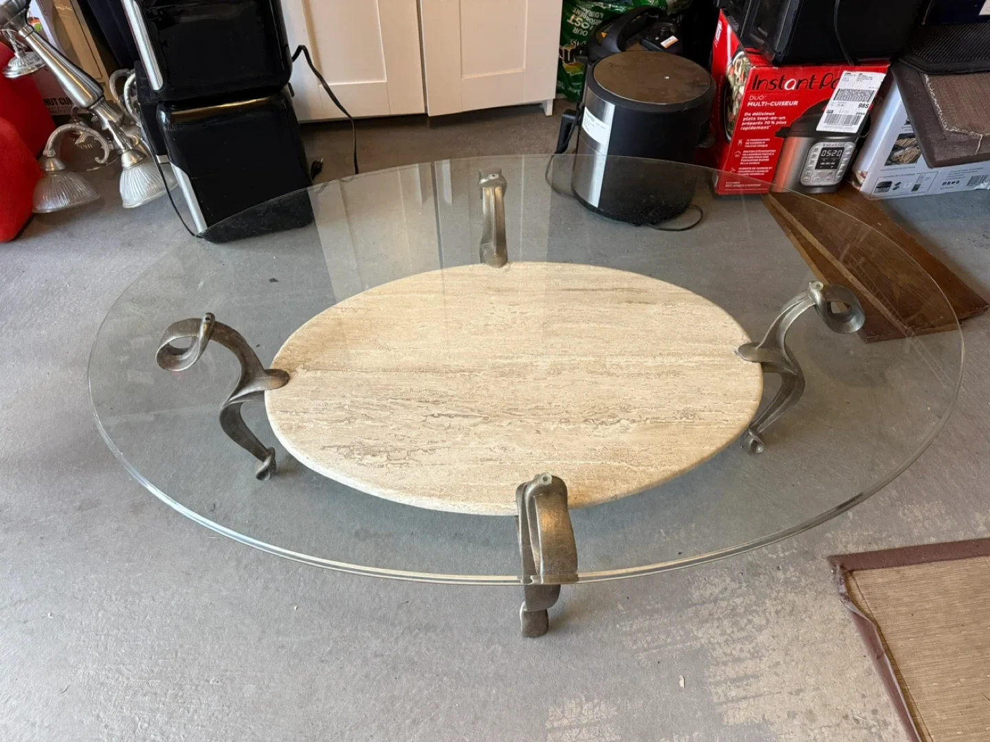 Glass & Travertine Oval Coffee Table image indicator(3)