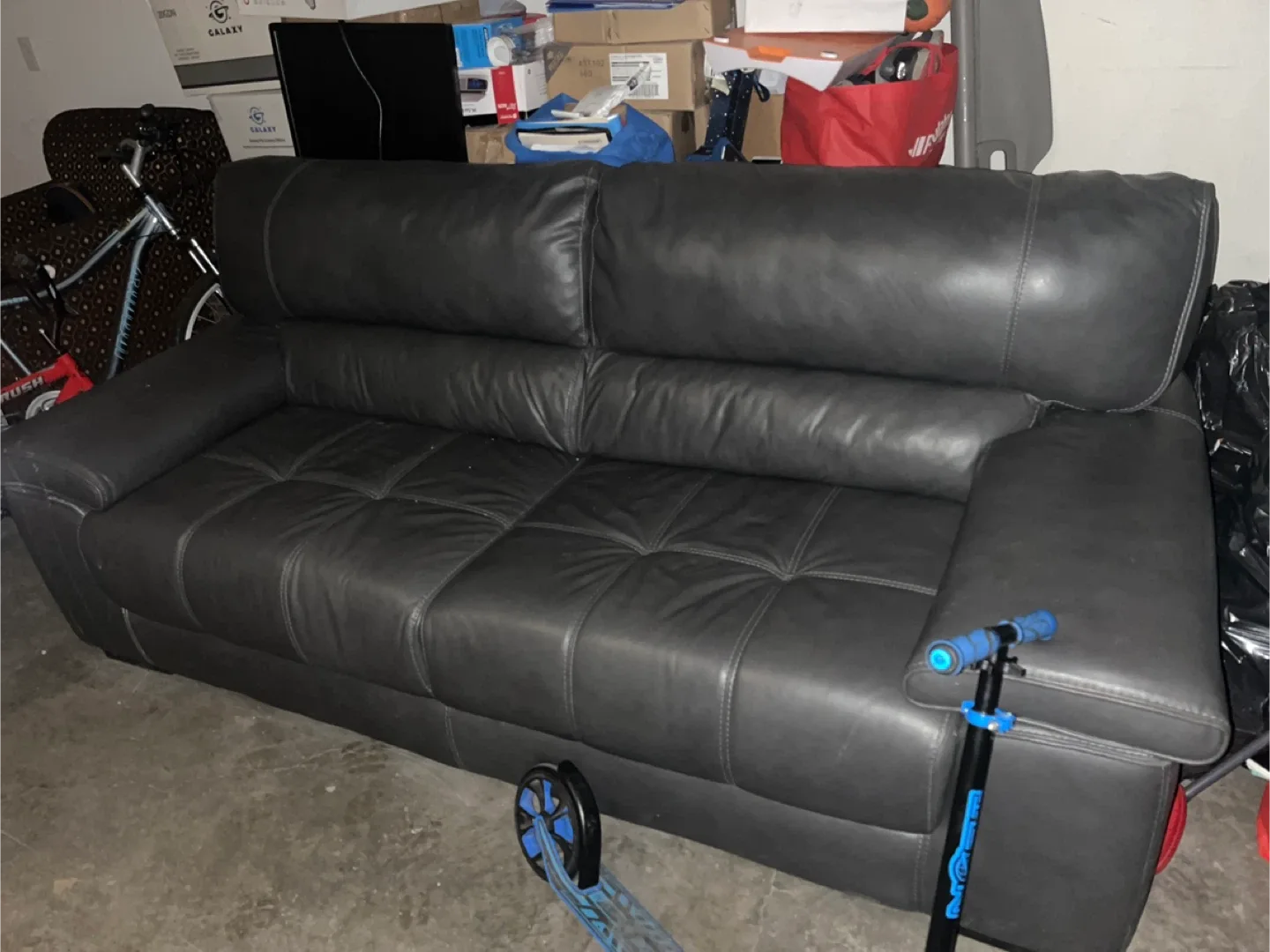 Grey Leather Sofa and Armchair Set