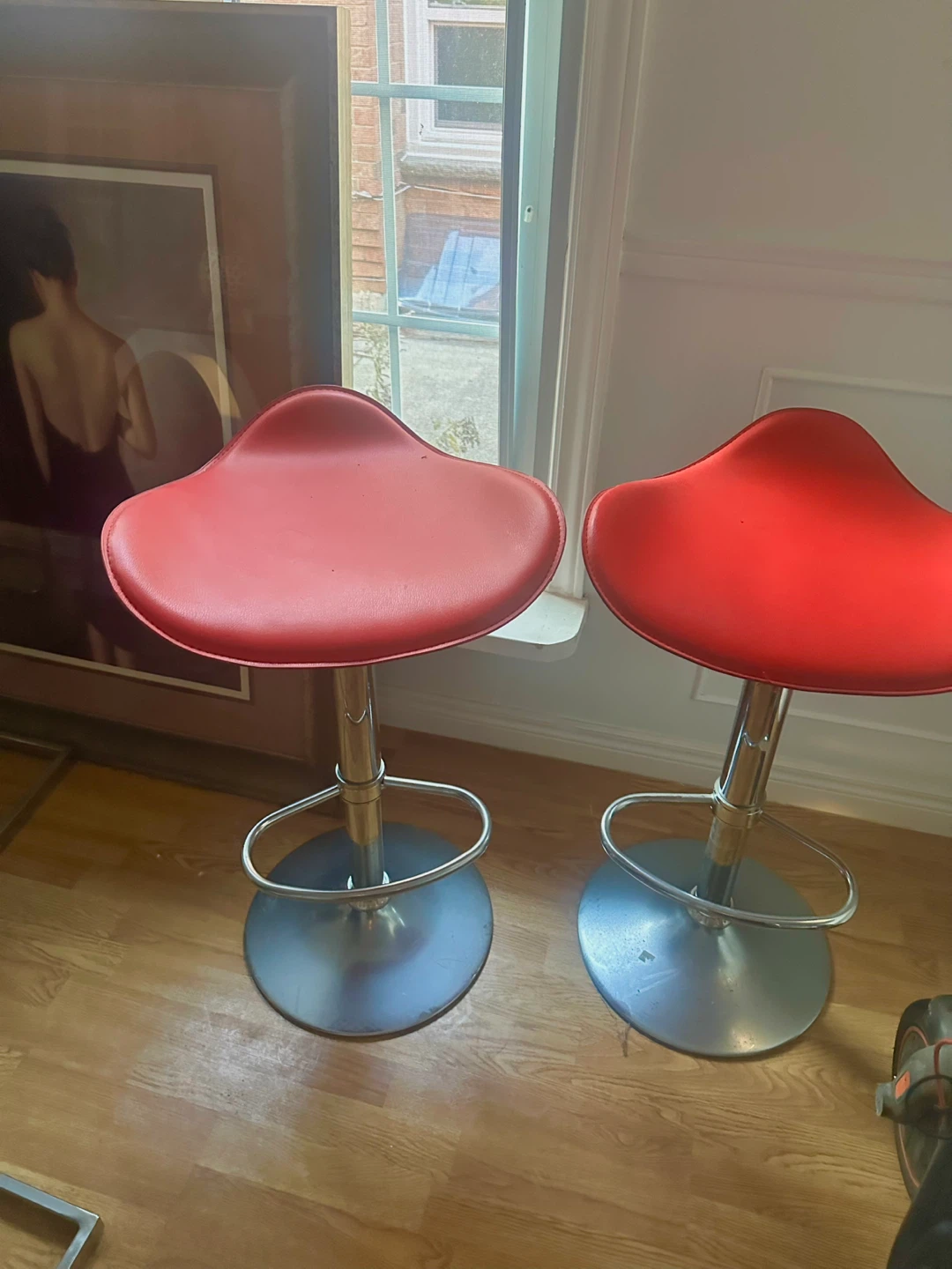 Red Adjustable Height Bar Stools - Set of 2 - photo 2