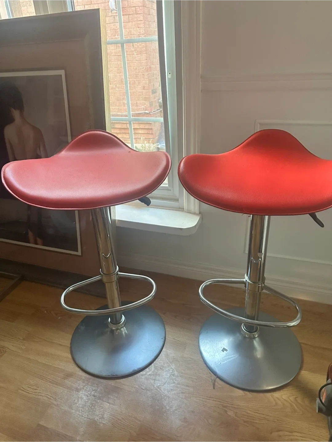 Red Adjustable Height Bar Stools - Set of 2