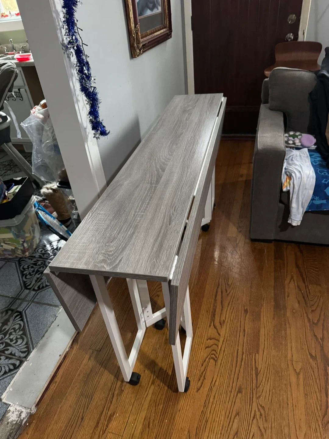 Folding Drop Leaf Dining Table Gray