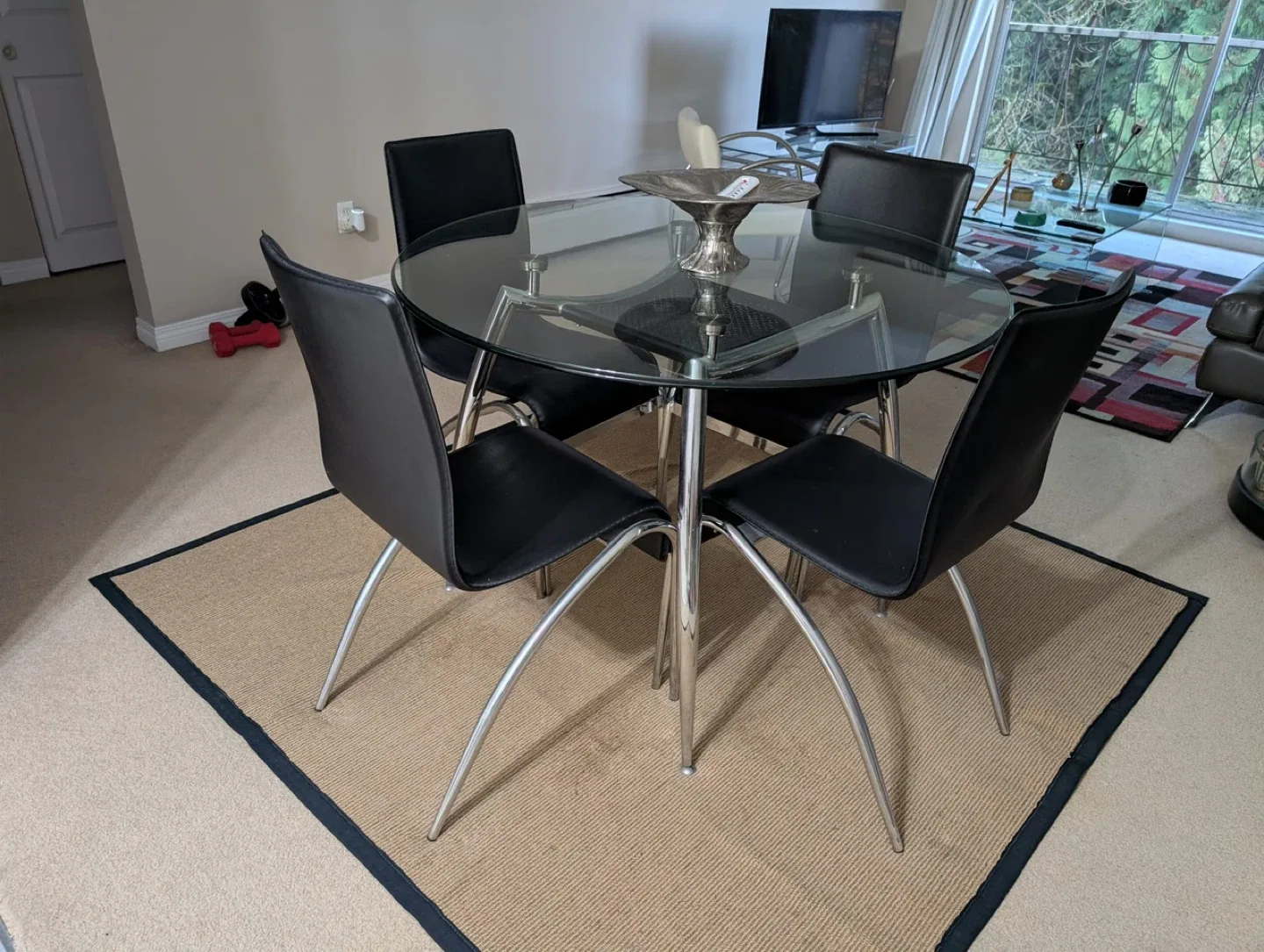 Glass Top Dining Table with 4 Black Chairs image indicator(2)