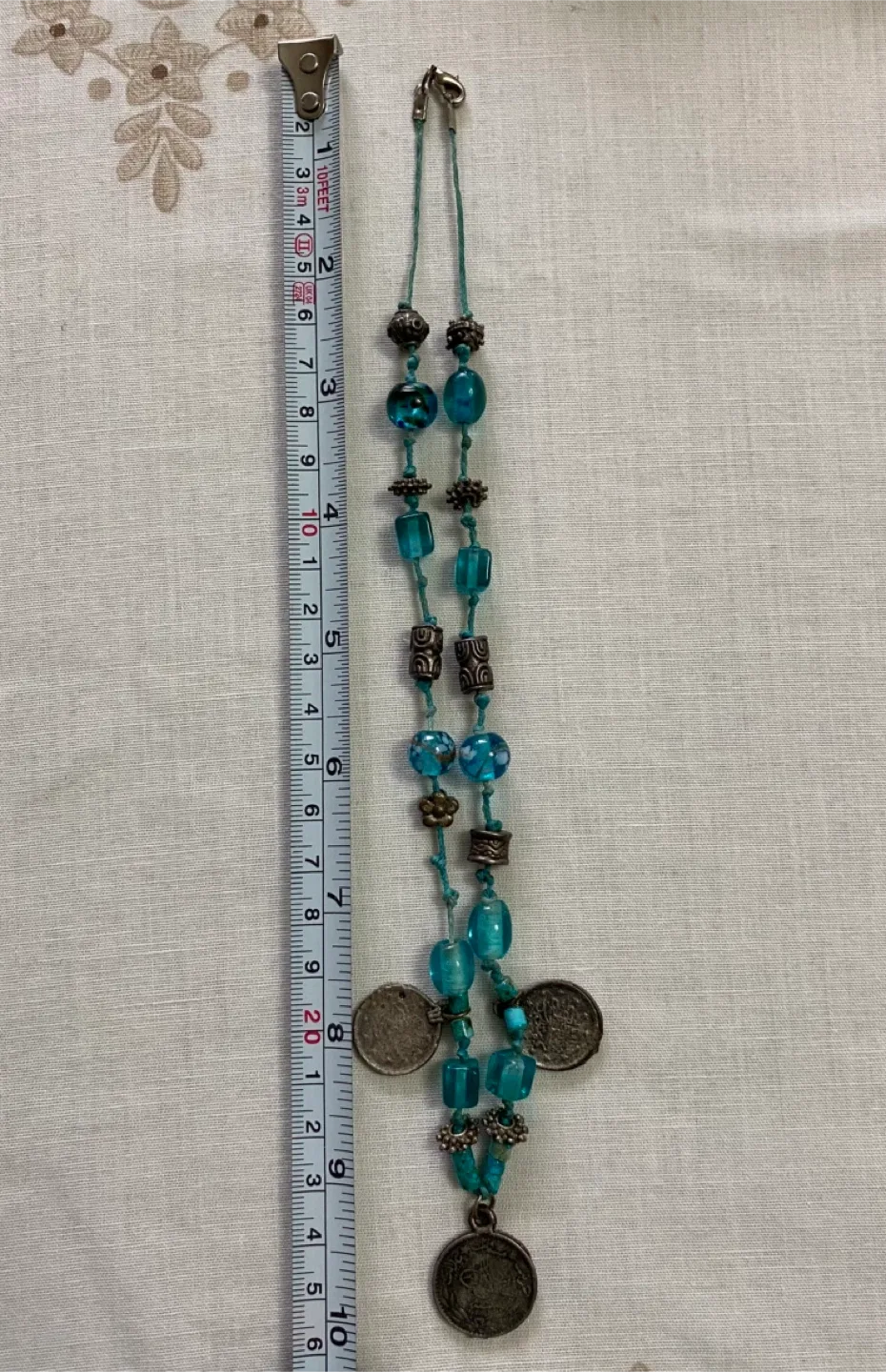 Beaded Turquoise Necklace with Coin Pendants image indicator(2)