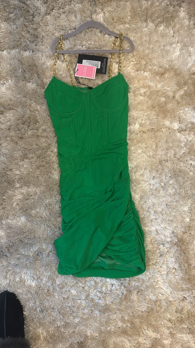 PrettyLittleThing Green Ruched Dress