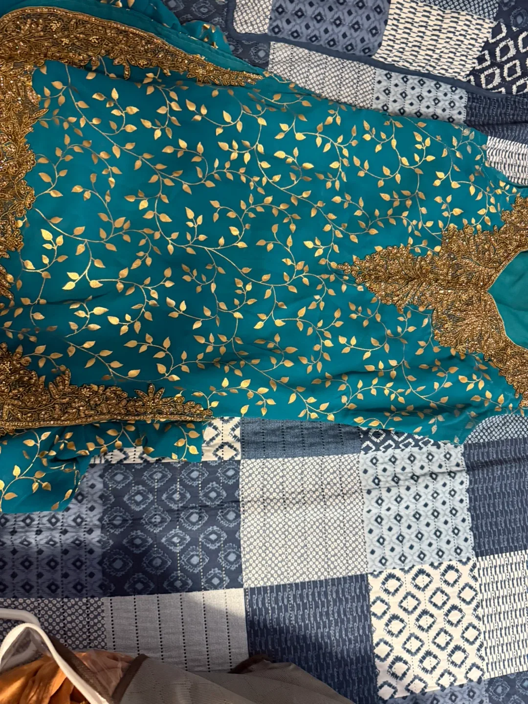 Teal & Gold Embroidered Salwar Kameez Suit image indicator(2)