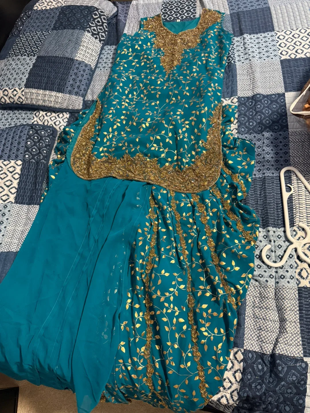 Teal & Gold Embroidered Salwar Kameez Suit