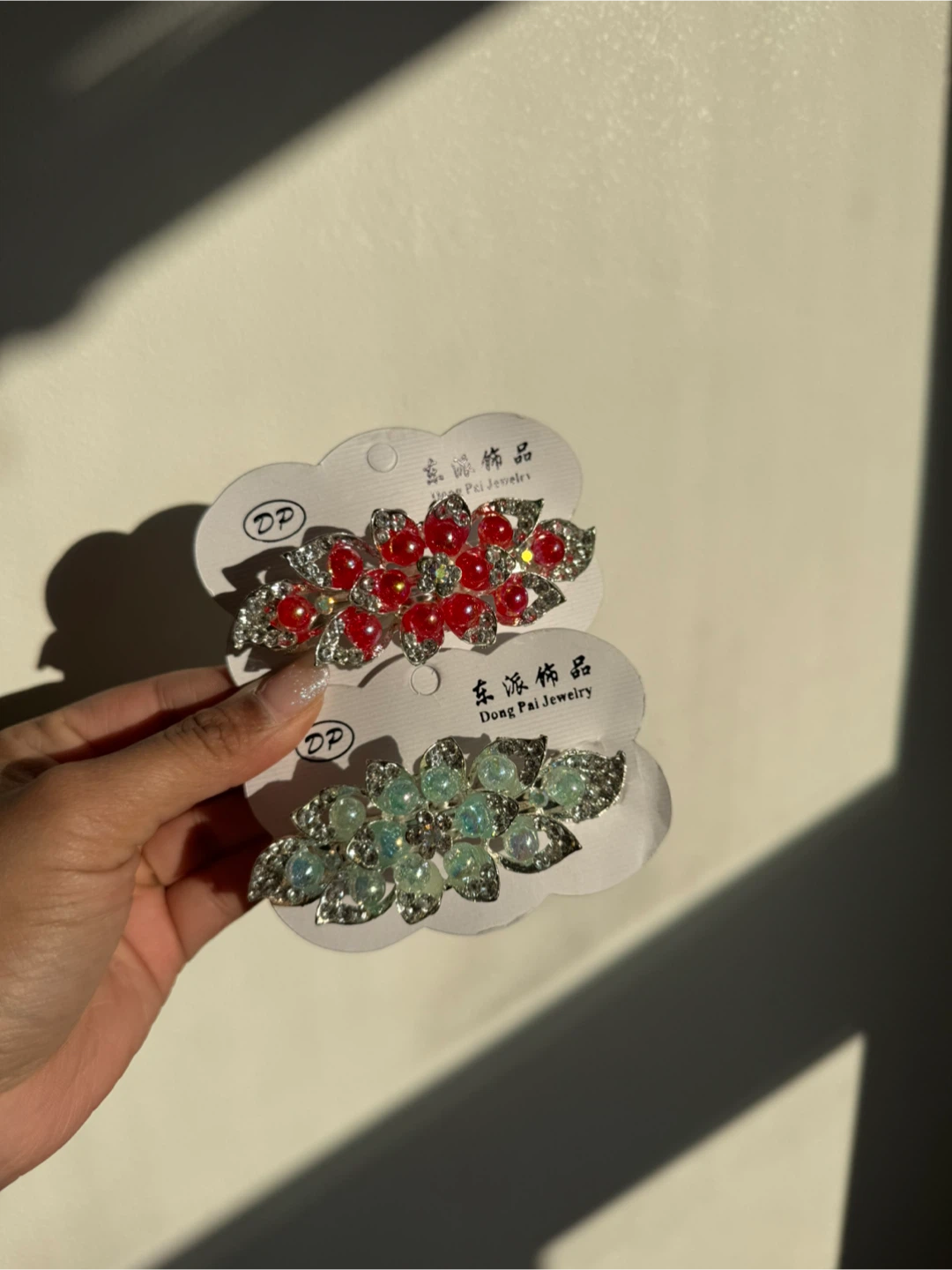 Flower Hair Clips - Red & Mint Green
