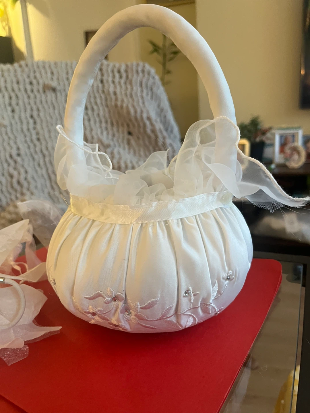 Flower Girl Basket & Hair Clip - White