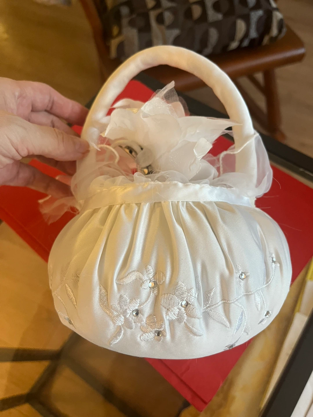 Flower Girl Basket & Hair Clip - White - photo 4