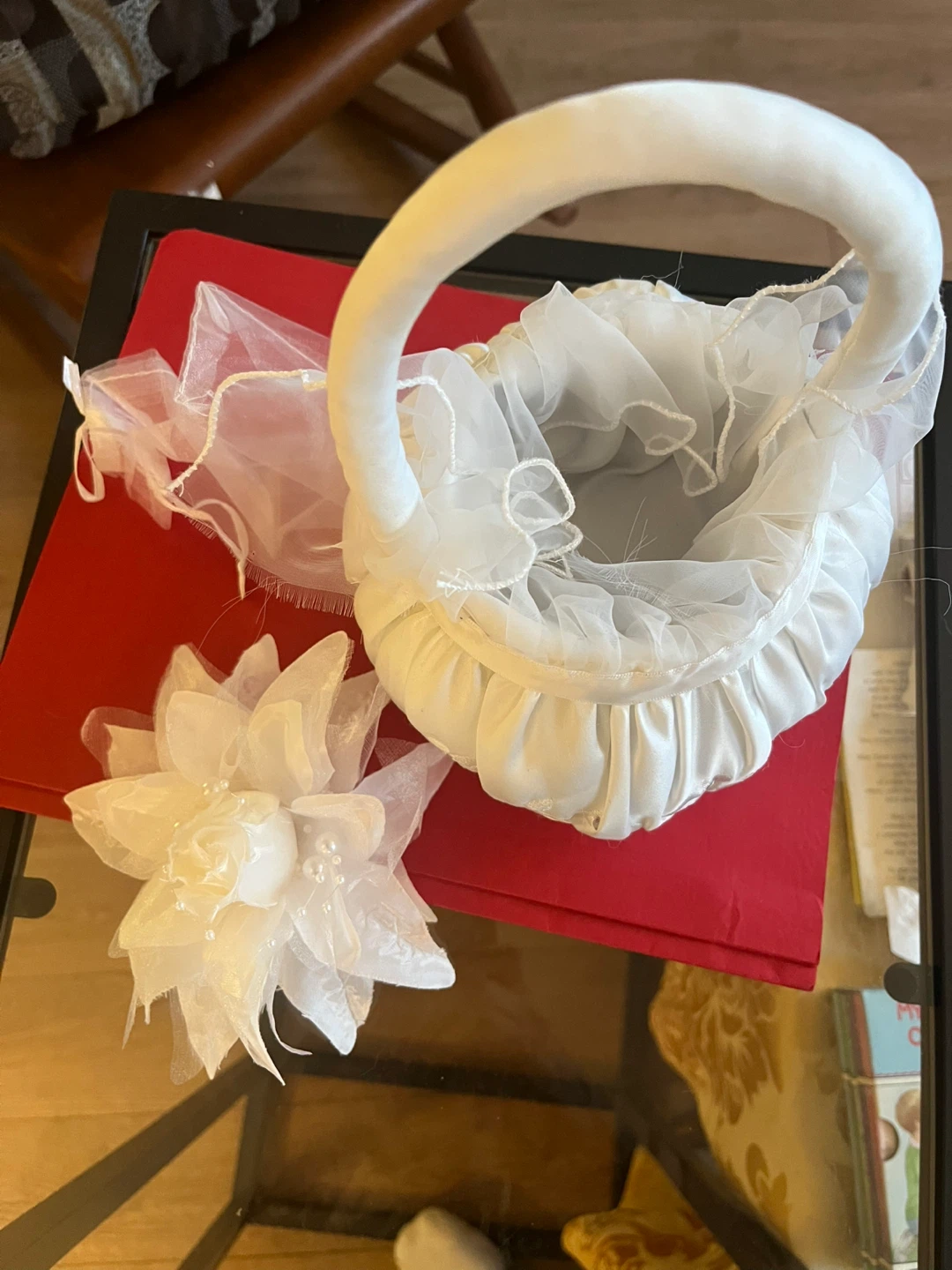 Flower Girl Basket & Hair Clip - White - photo 2