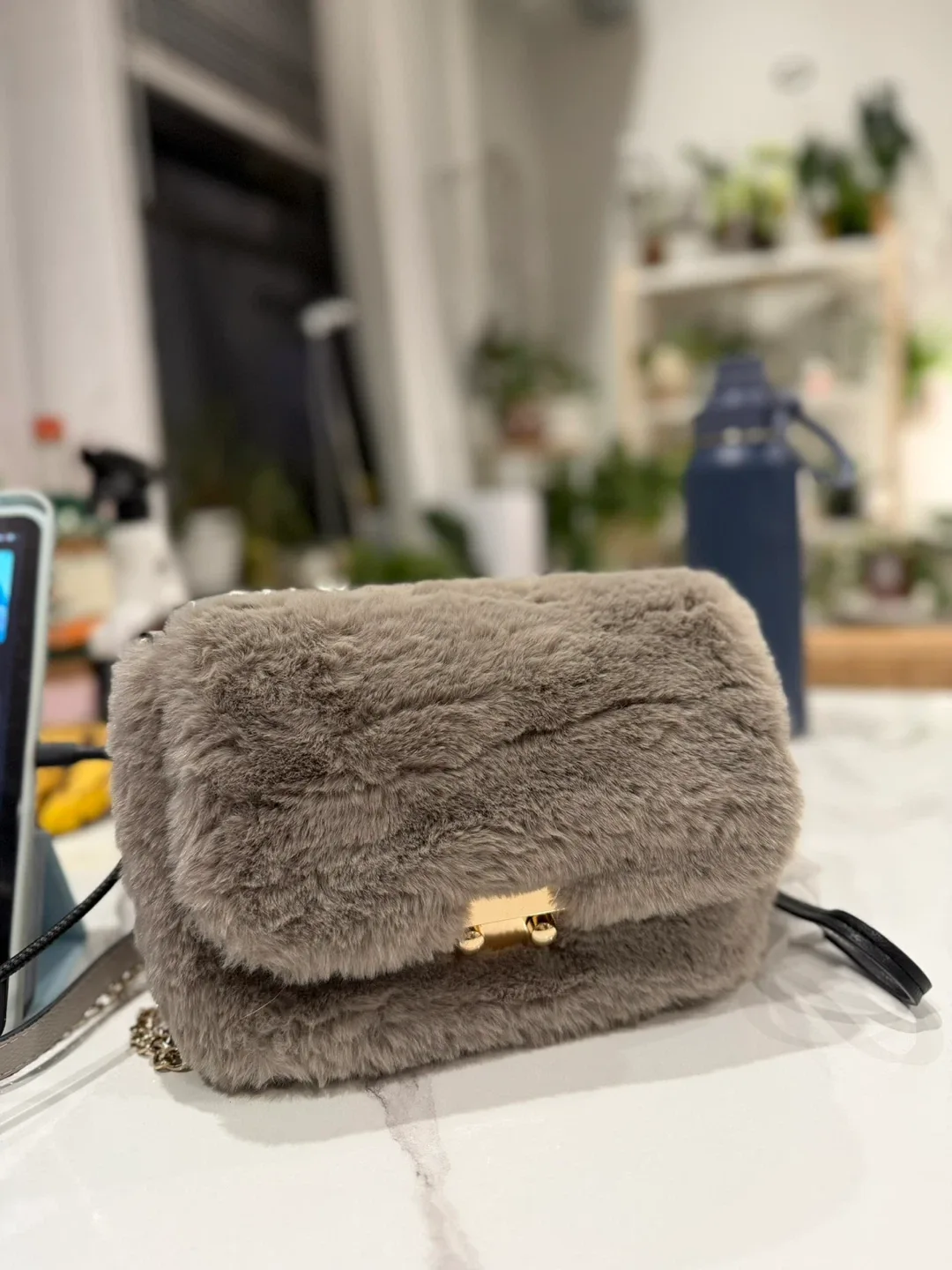 H&M Gray Faux Fur Mini Bag thumbnail