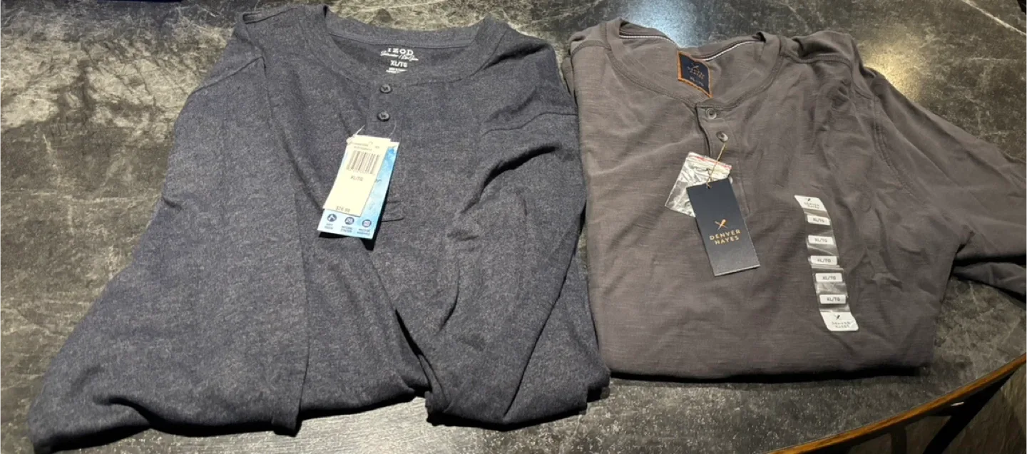 IZOD & Denver Hayes XL/TG Henley Shirts - New with Tags!