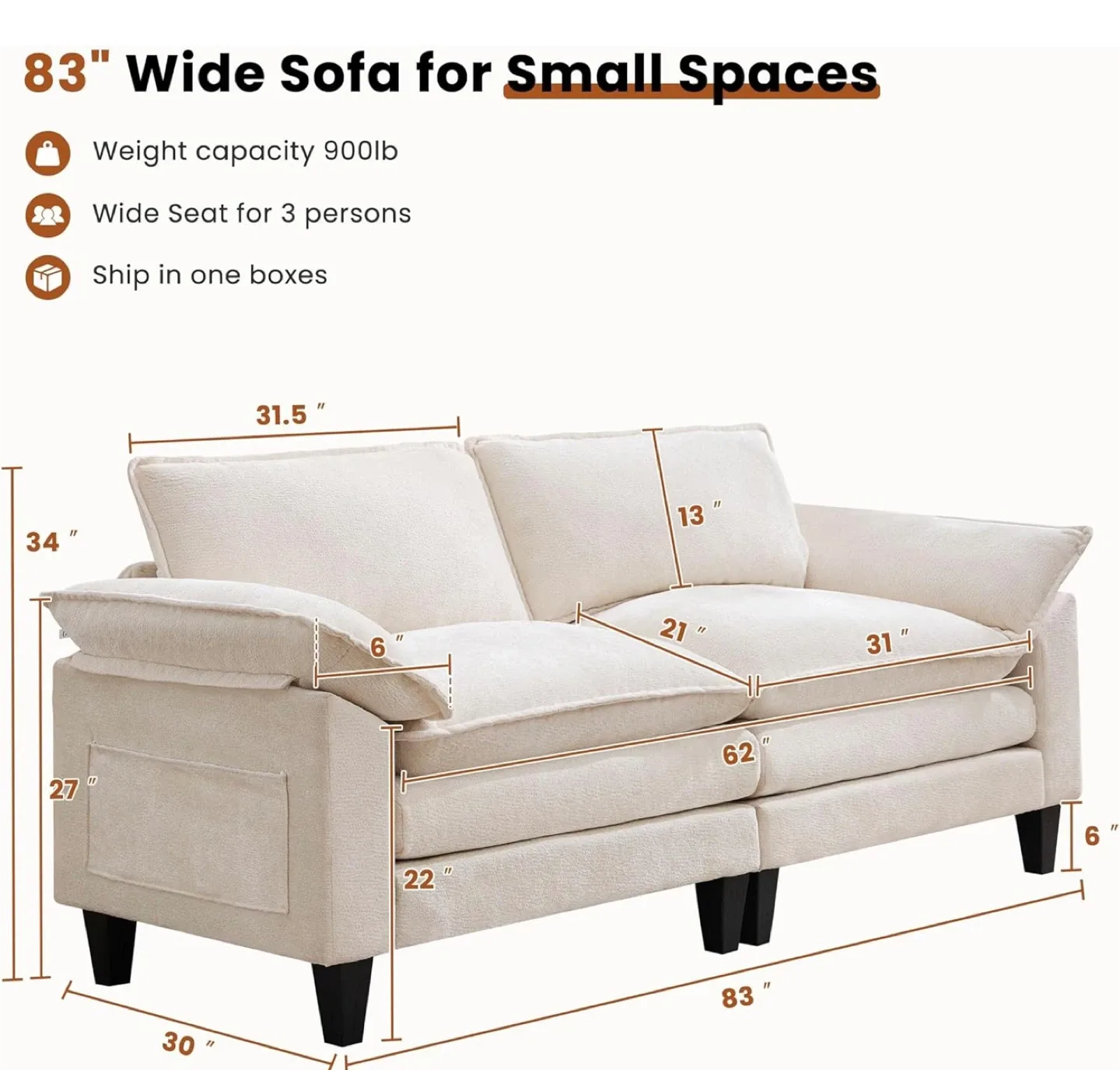83" Wide Sofa for Small Spaces - Beige image indicator(4)