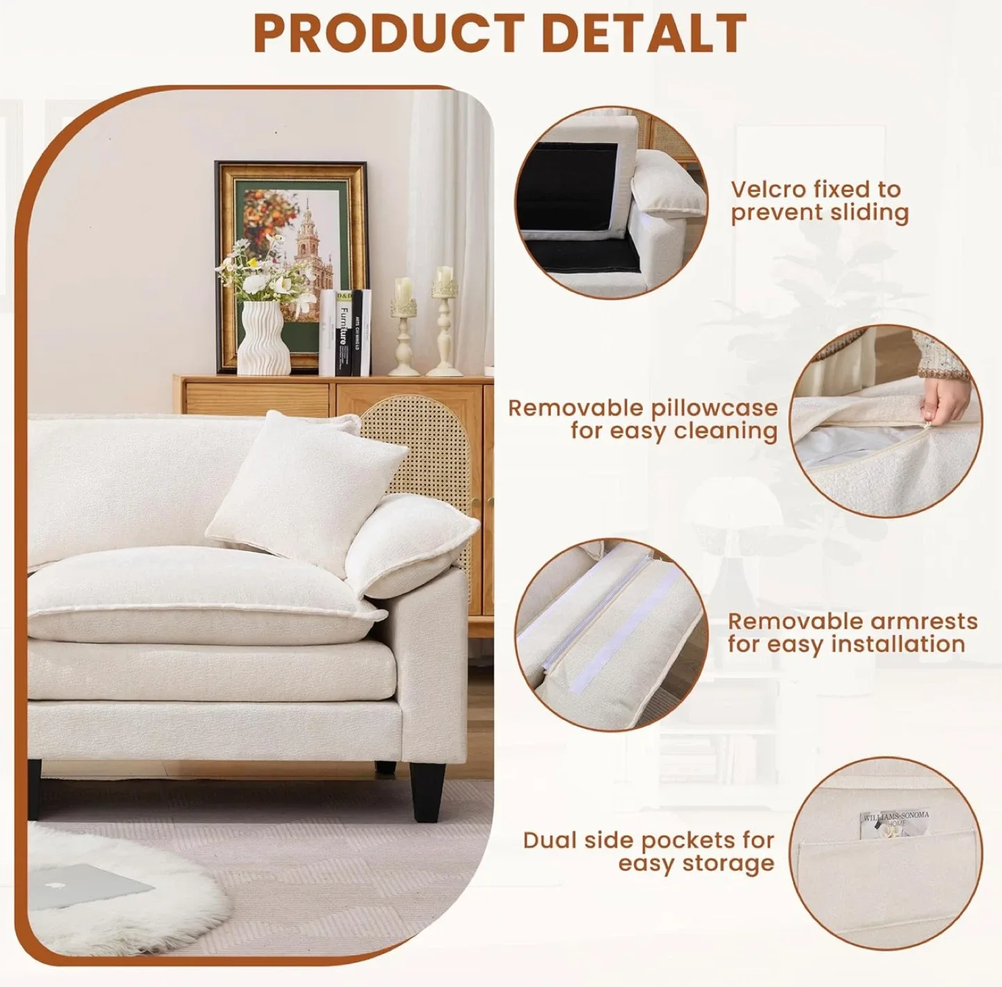 83" Wide Sofa for Small Spaces - Beige image indicator(5)