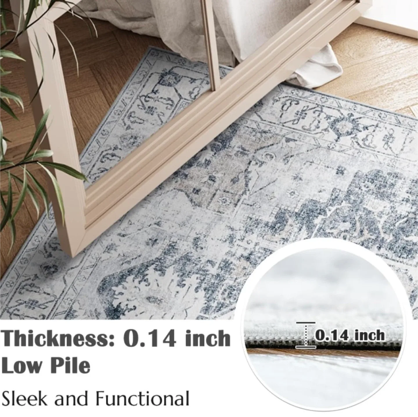 New 2x10 Runner Rug Washable Vintage Grey image indicator(3)