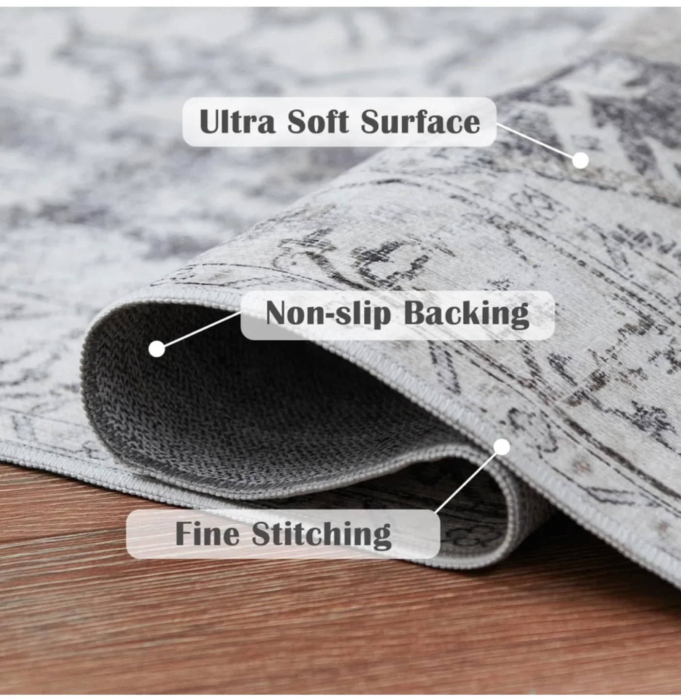 New 2x10 Runner Rug Washable Vintage Grey image indicator(2)