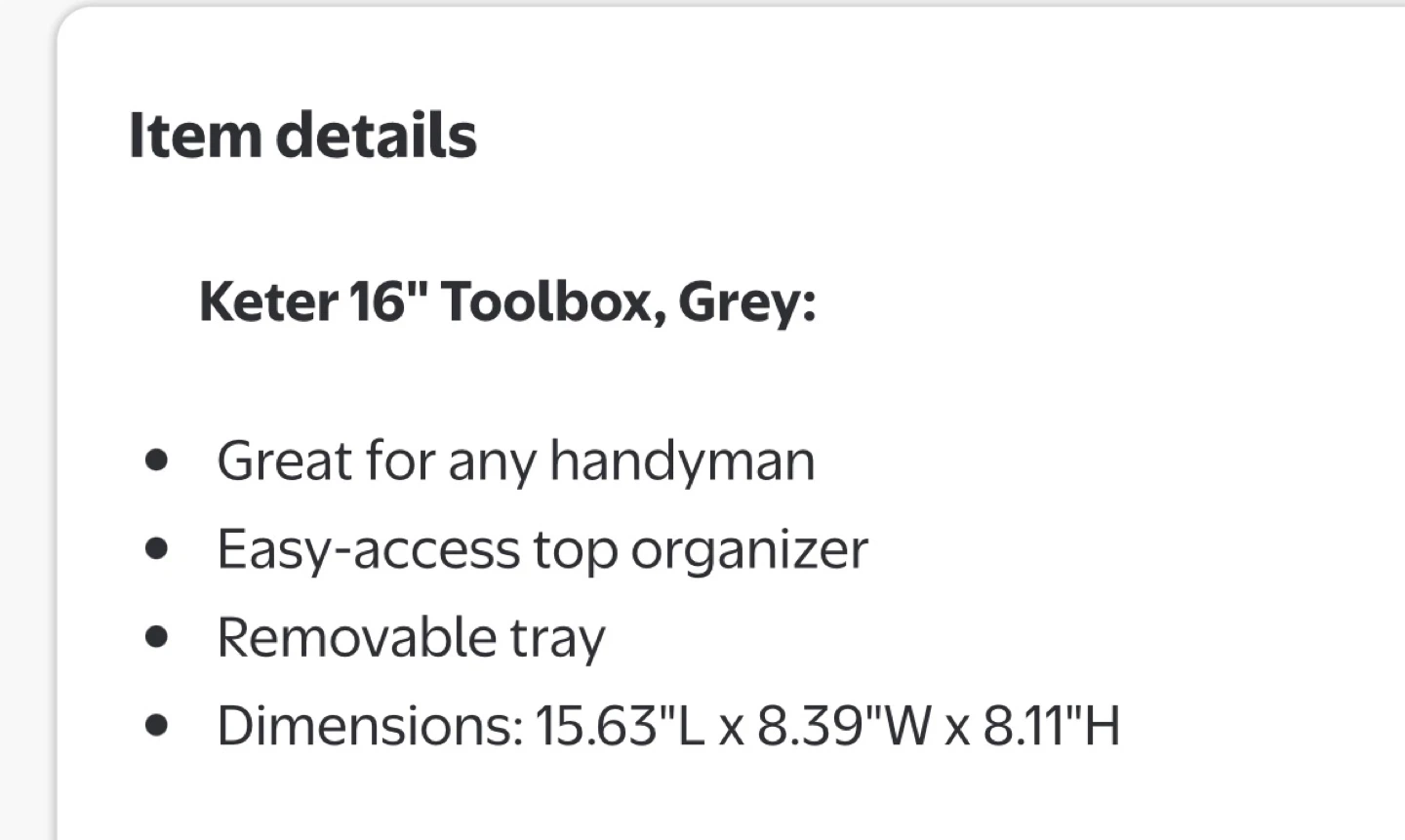 Keter 16" Toolbox w/ Removable Tray -Grey - photo 2
