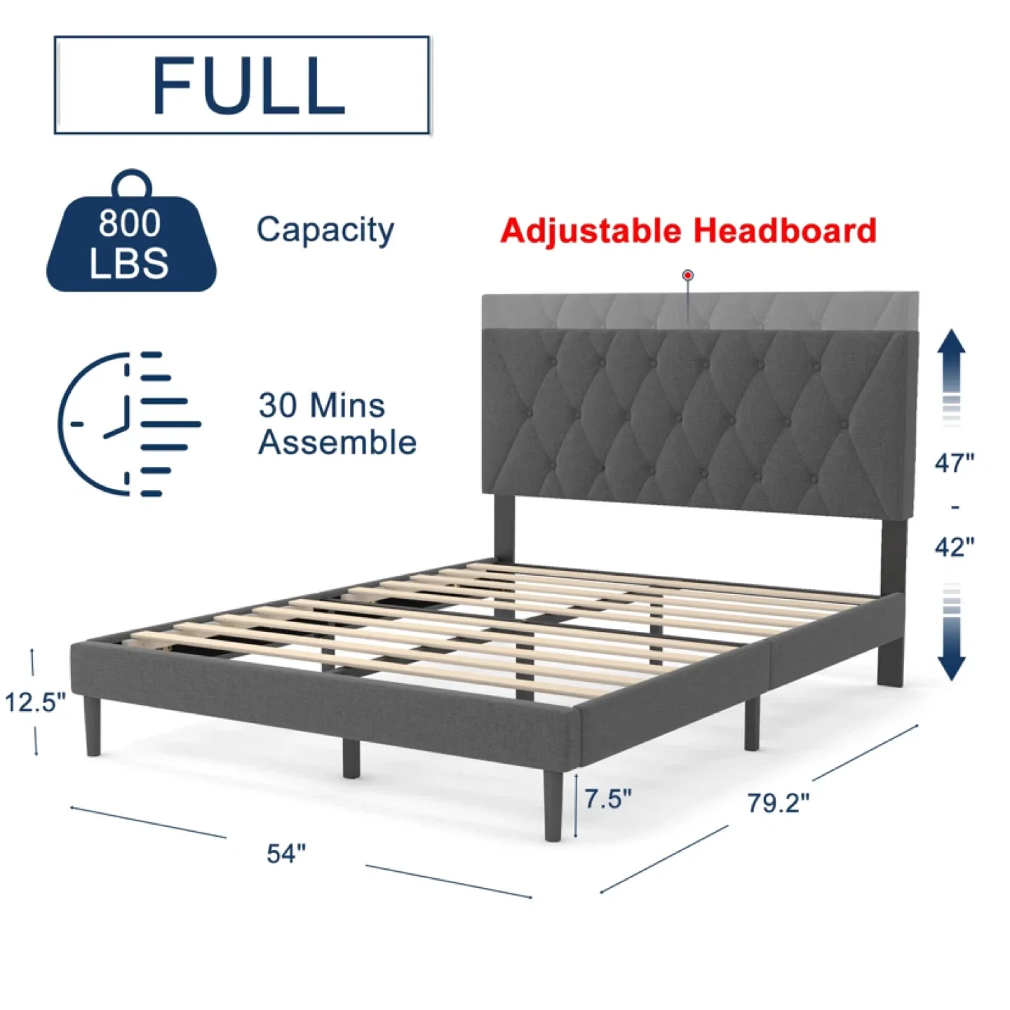 Full Bed Frame Platform Bed With Fabric image indicator(6)