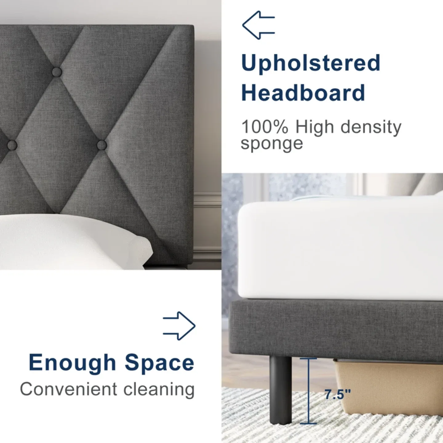 Full Bed Frame Platform Bed With Fabric image indicator(5)