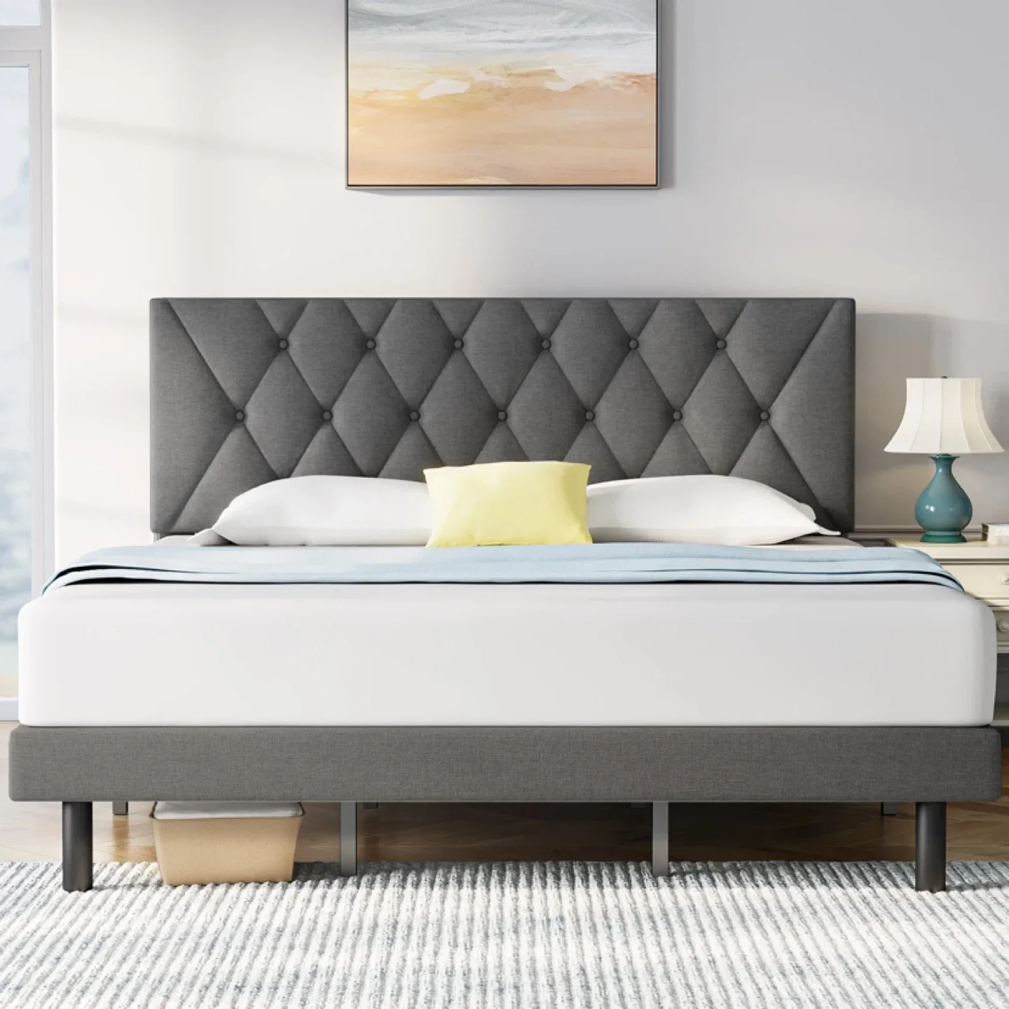 Full Bed Frame Platform Bed With Fabric