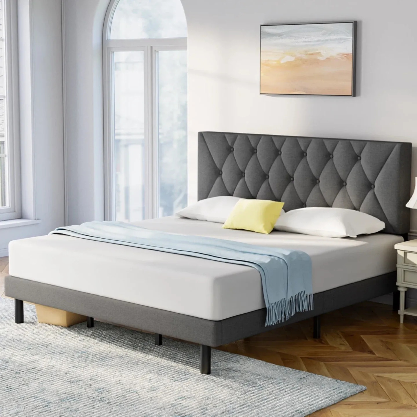 Full Bed Frame Platform Bed With Fabric image indicator(2)
