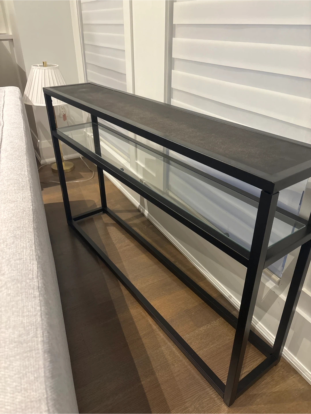 Black Console Table with Glass Shelves