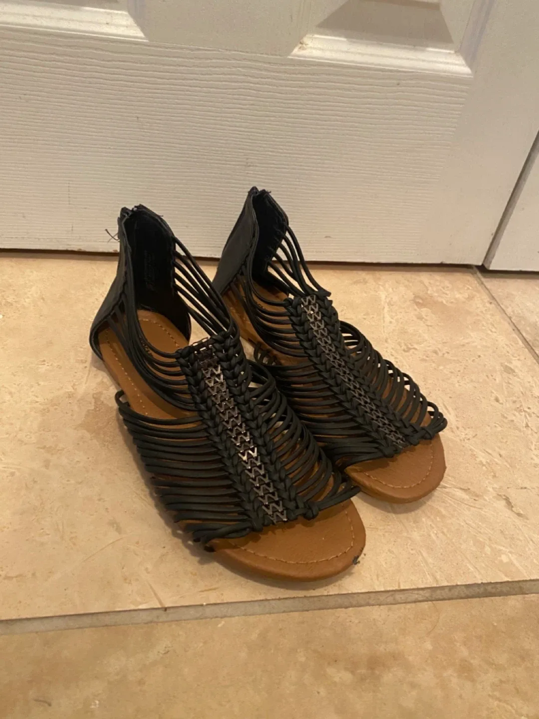Ardene Black Gladiator Sandals - Size 7