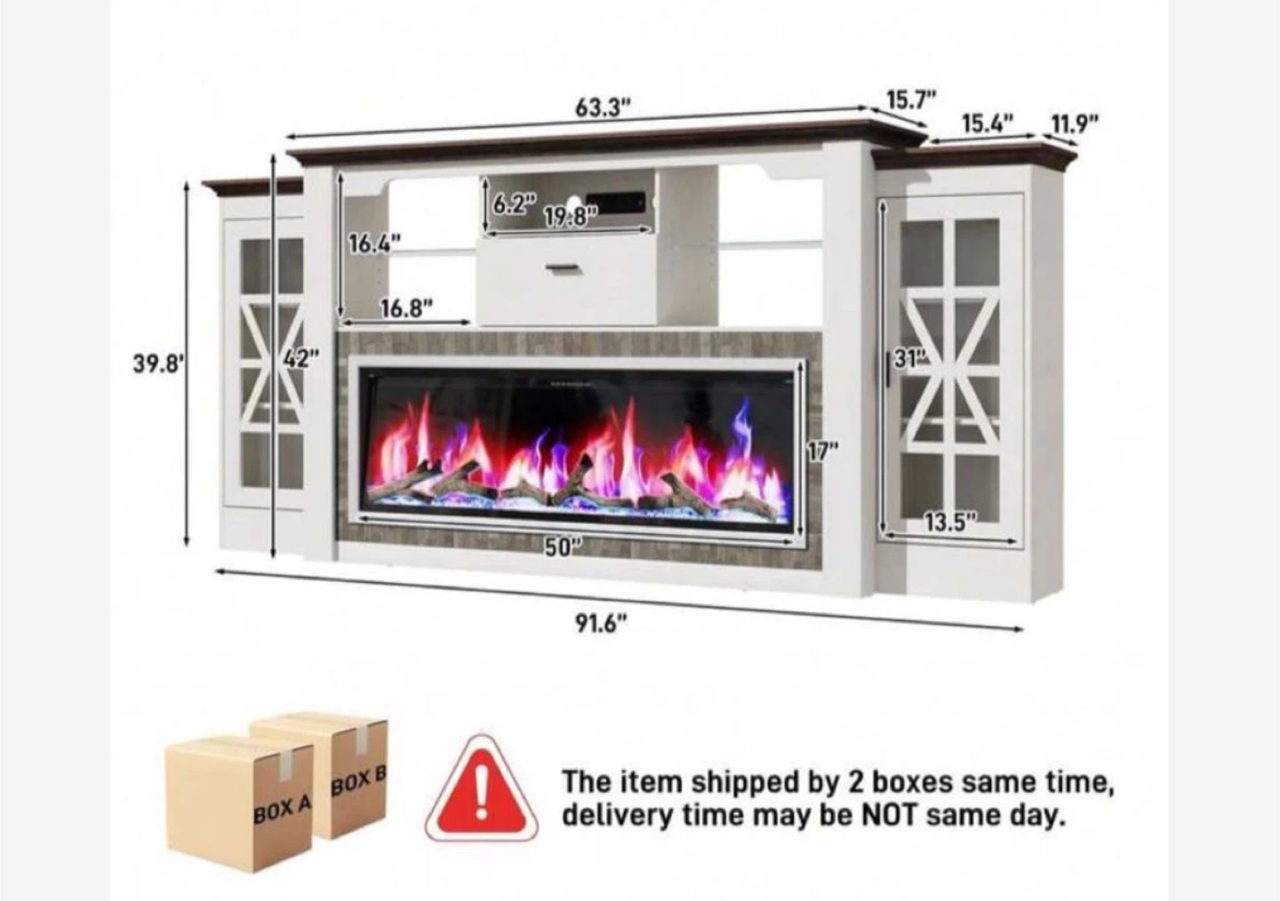 TV Stand with Electric Fireplace, 239 cm Length - photo 4