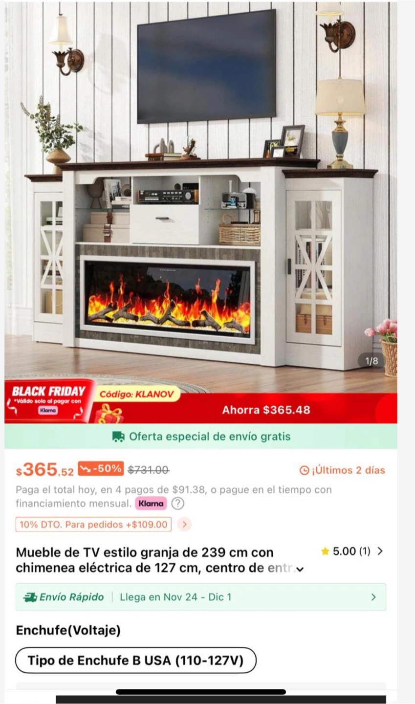 TV Stand with Electric Fireplace, 239 cm Length - photo 5