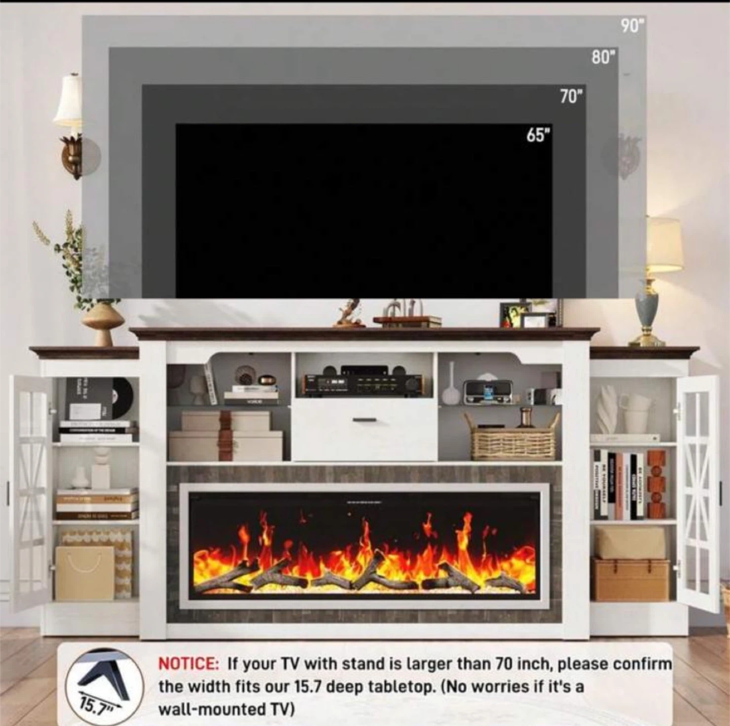 TV Stand with Electric Fireplace, 239 cm Length - photo 2