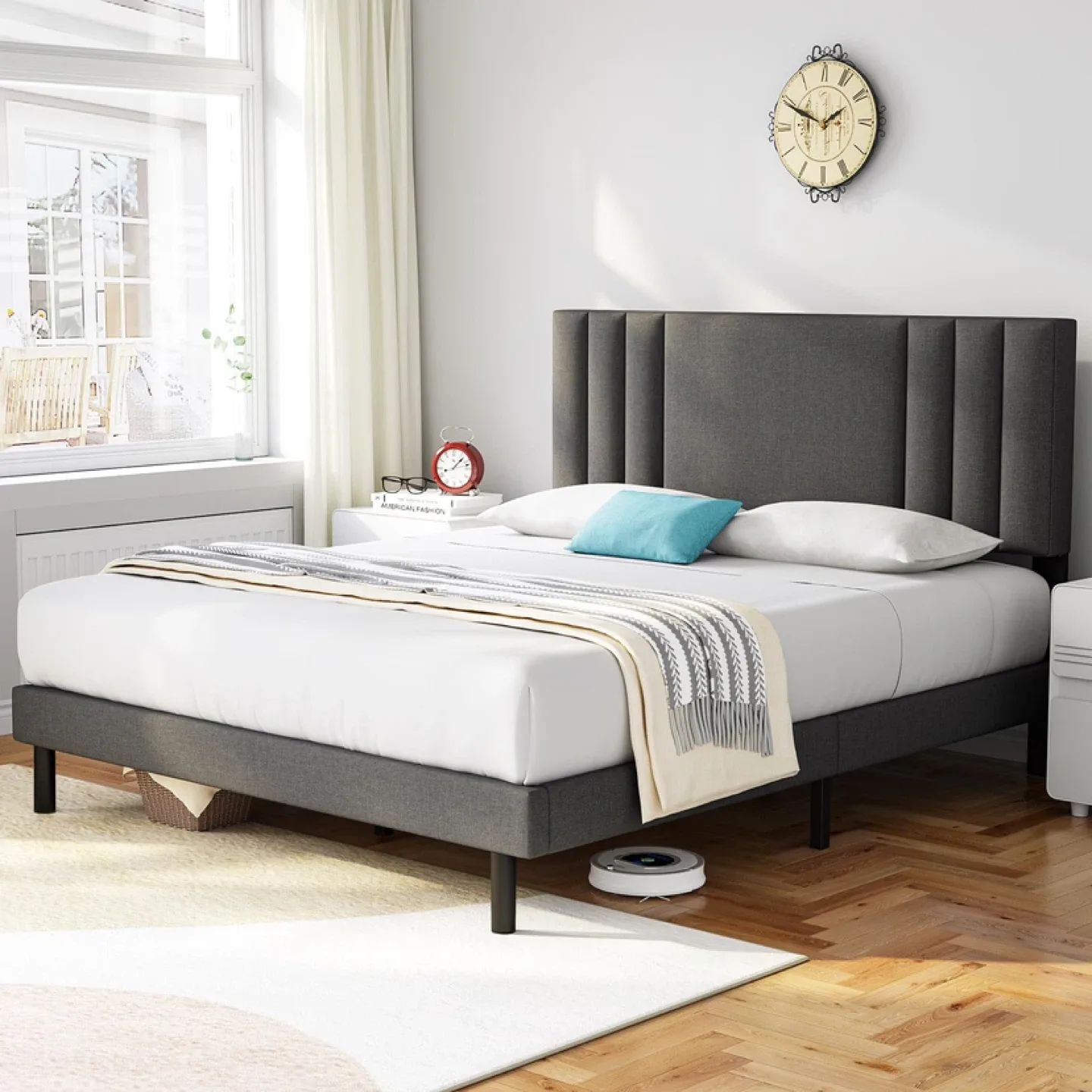 IYEE NATURE Queen Size Upholstered Bed Frame with Headboard