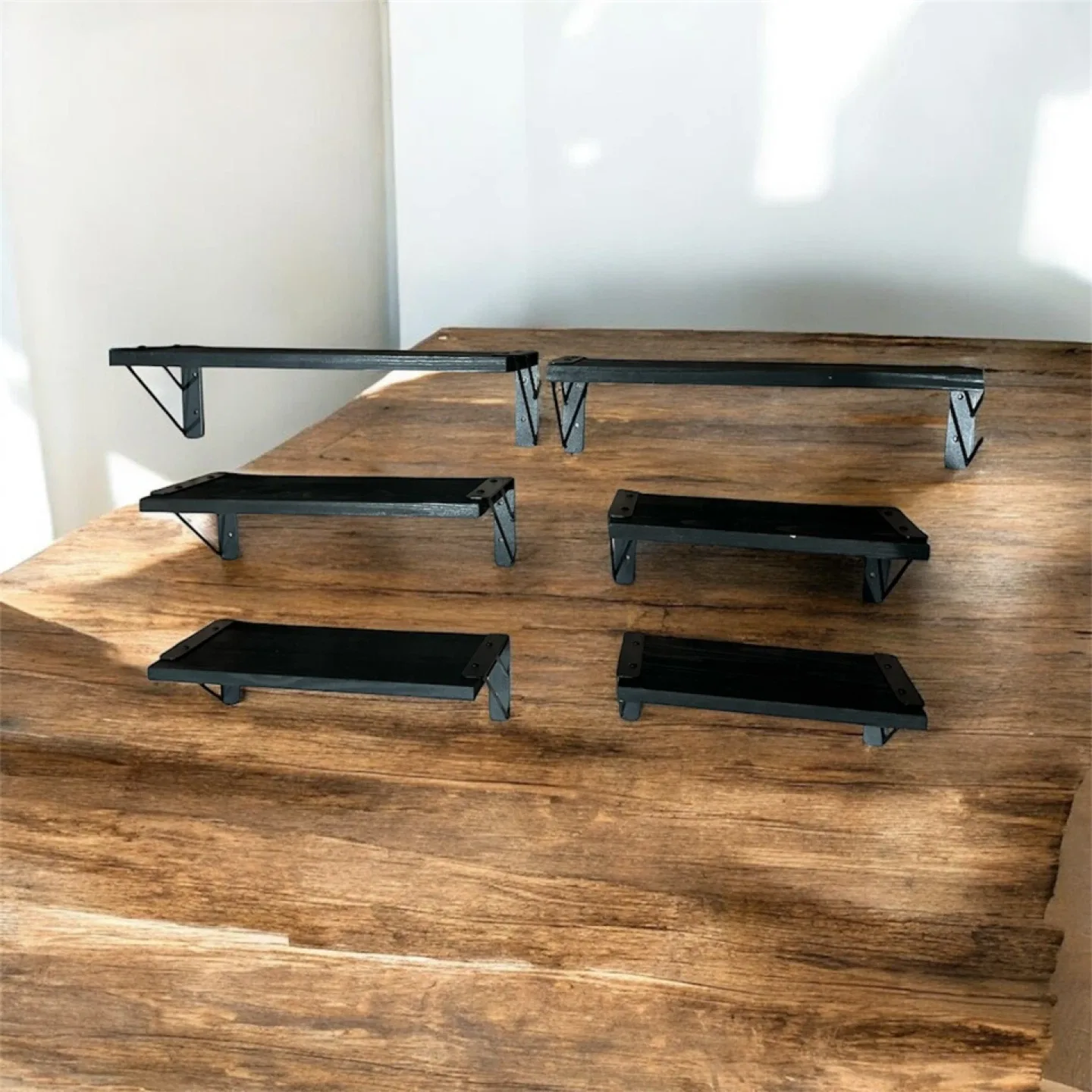 Set of 6 Black Wood Shelf Brackets