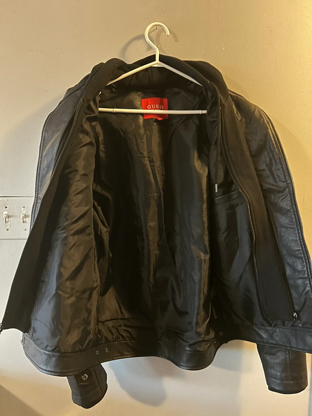 Guess Black & White Faux Leather Jacket - Size L image indicator(3)