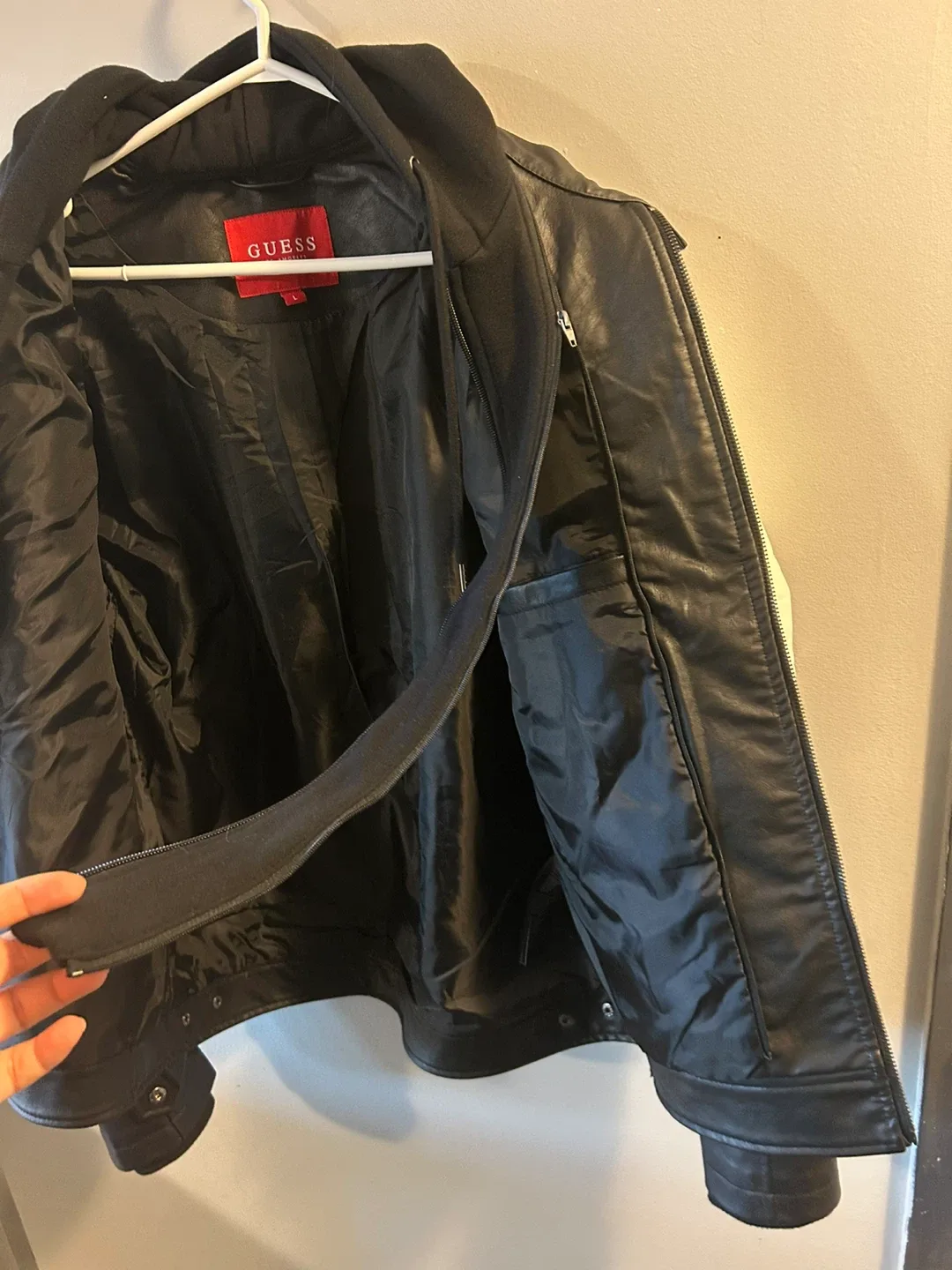 Guess Black & White Faux Leather Jacket - Size L image indicator(5)