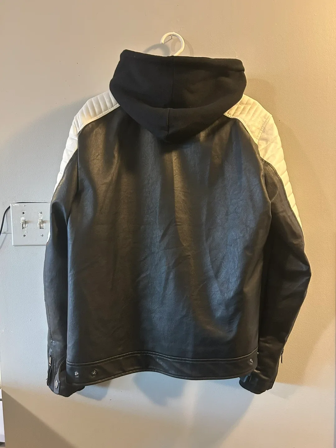 Guess Black & White Faux Leather Jacket - Size L image indicator(7)