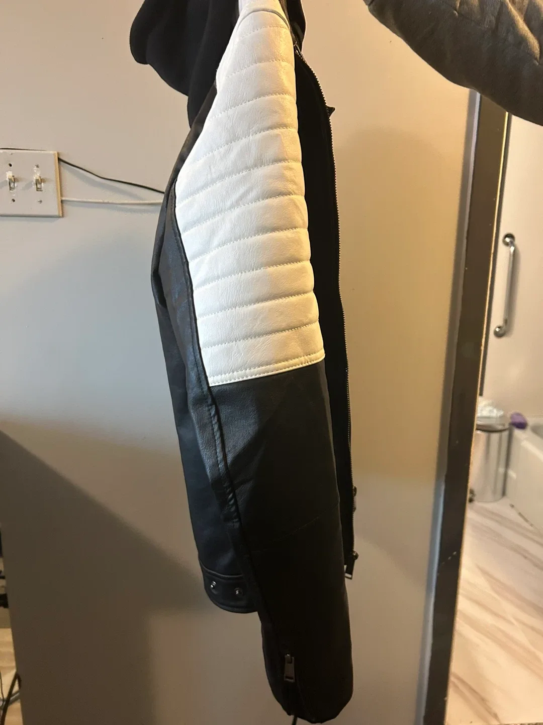 Guess Black & White Faux Leather Jacket - Size L image indicator(8)