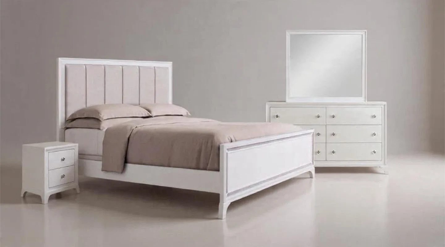 White Bedroom Set (Queen Bed, Dresser, Nightstand)$1898