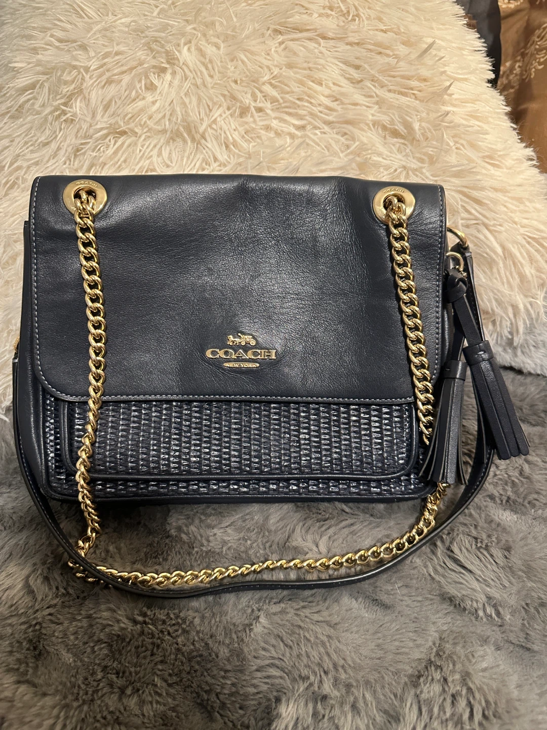 Coach Navy Leather Chain Shoulder Bag