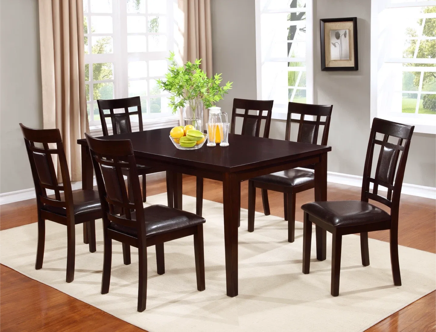 Dining Table Set with 6 Chairs - Dark Brown