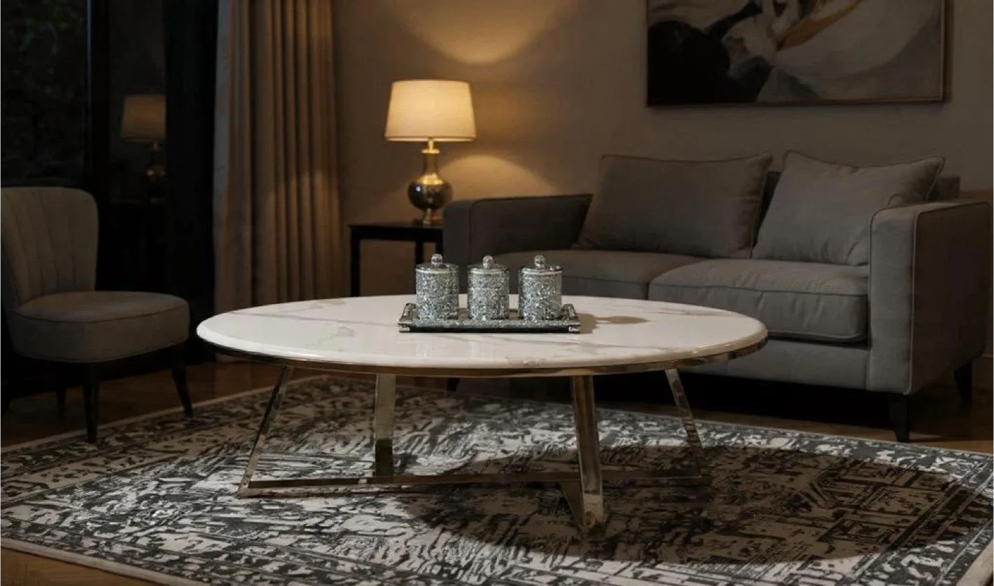 Oval White Marble Coffee Table image indicator(3)