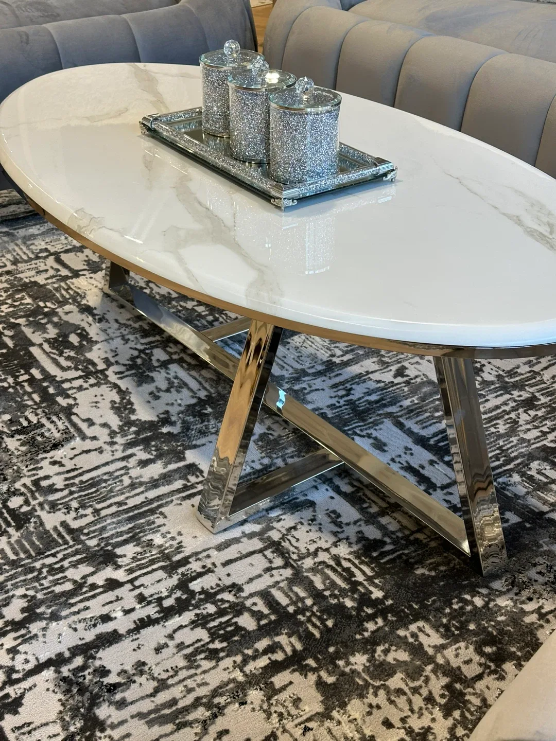 Oval White Marble Coffee Table